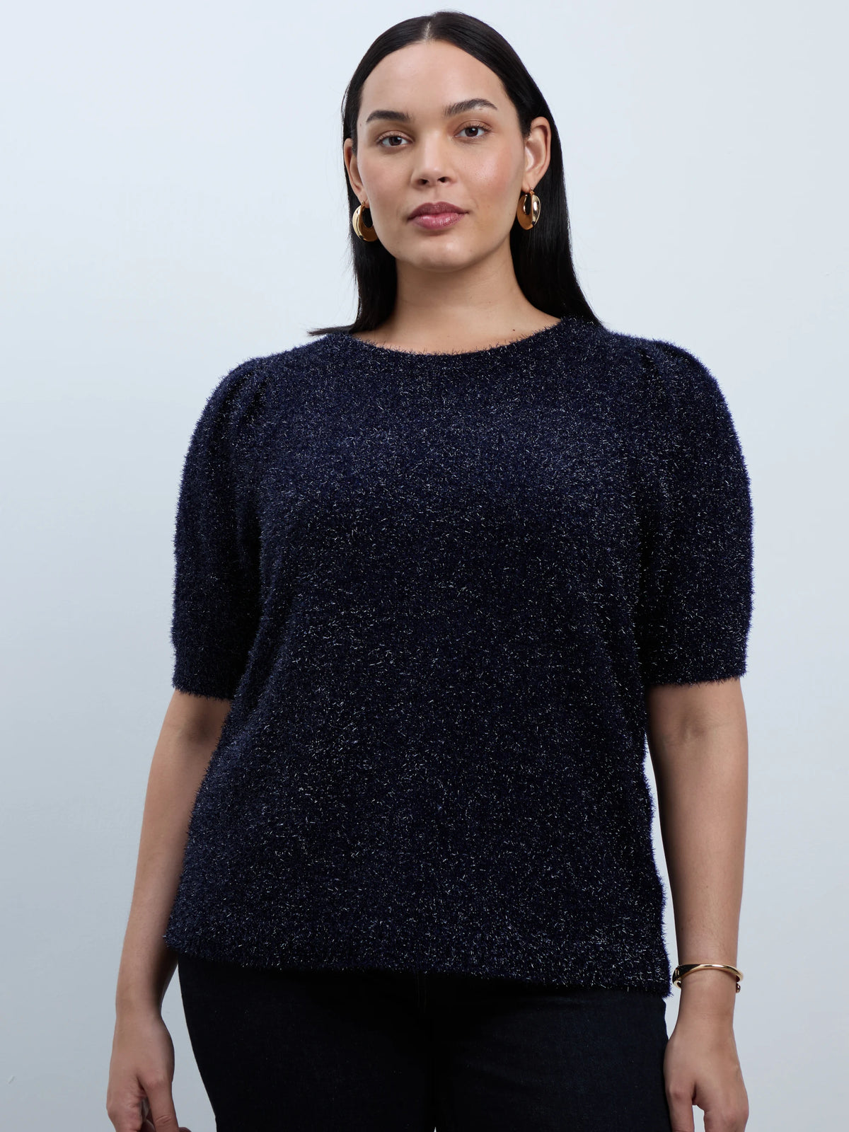 Blue Sparkle Knitted Short Sleeve Jumper