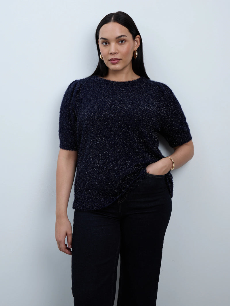 Blue Sparkle Knitted Short Sleeve Jumper