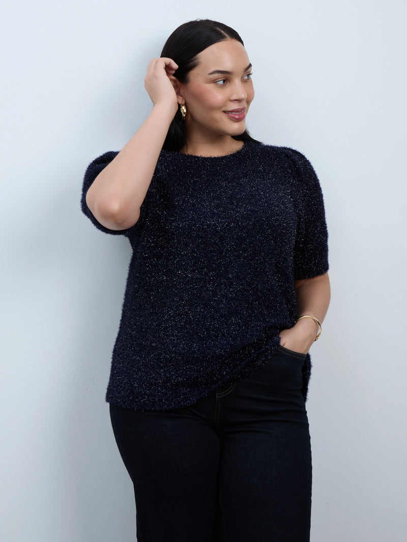 Blue Sparkle Knitted Short Sleeve Jumper
