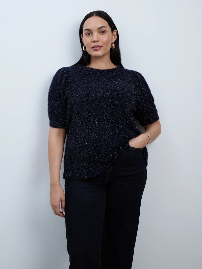Blue Sparkle Knitted Short Sleeve Jumper