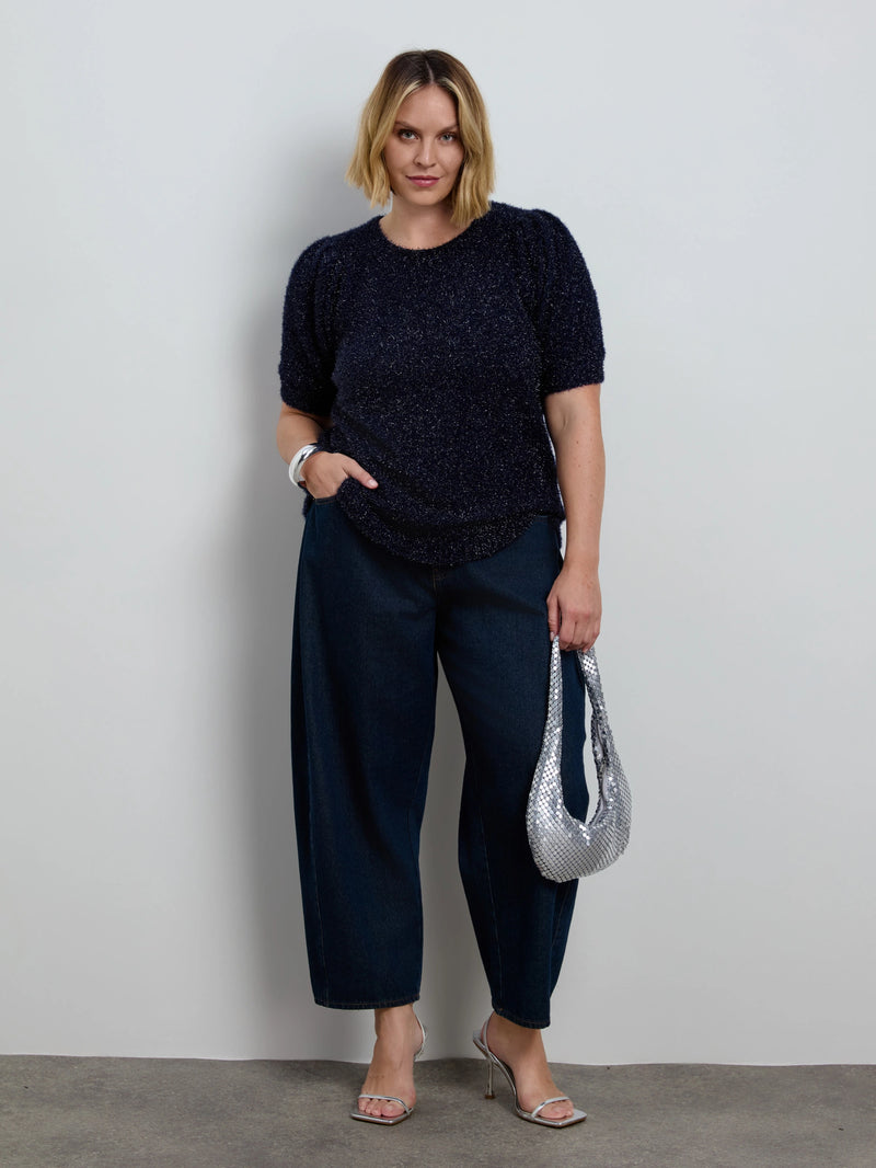 Blue Sparkle Knitted Short Sleeve Jumper