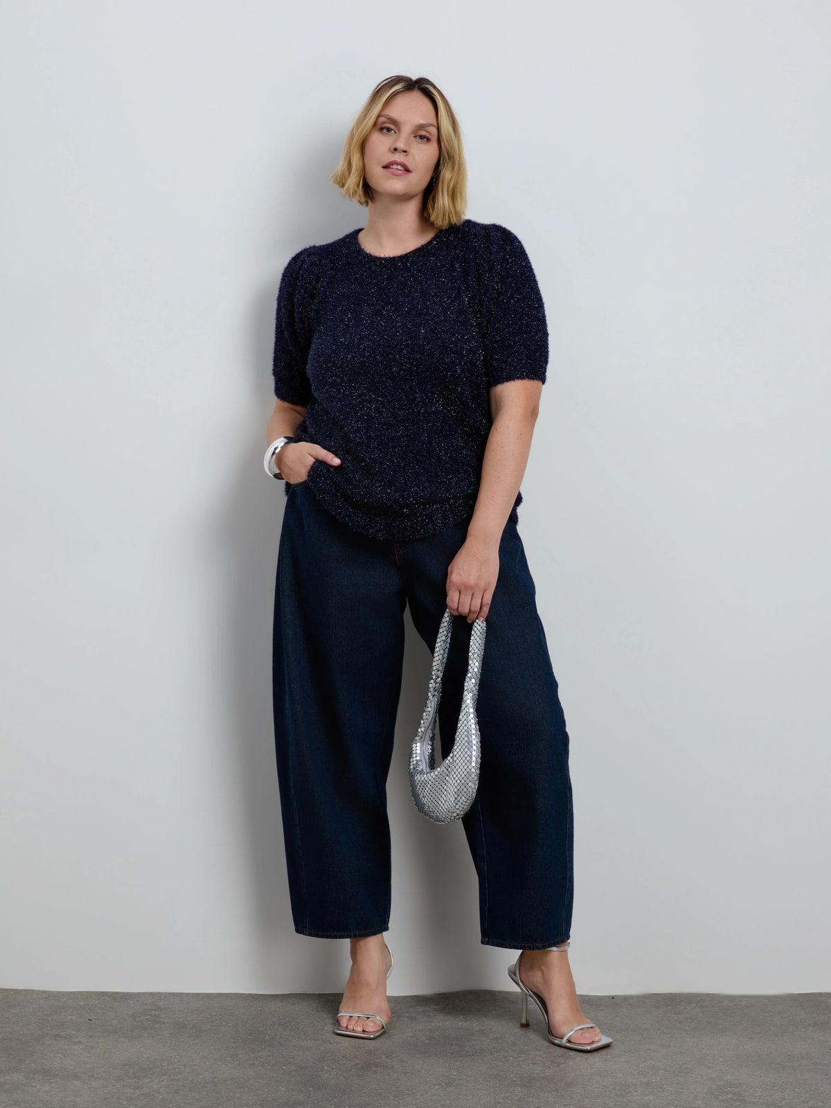 Blue Sparkle Knitted Short Sleeve Jumper