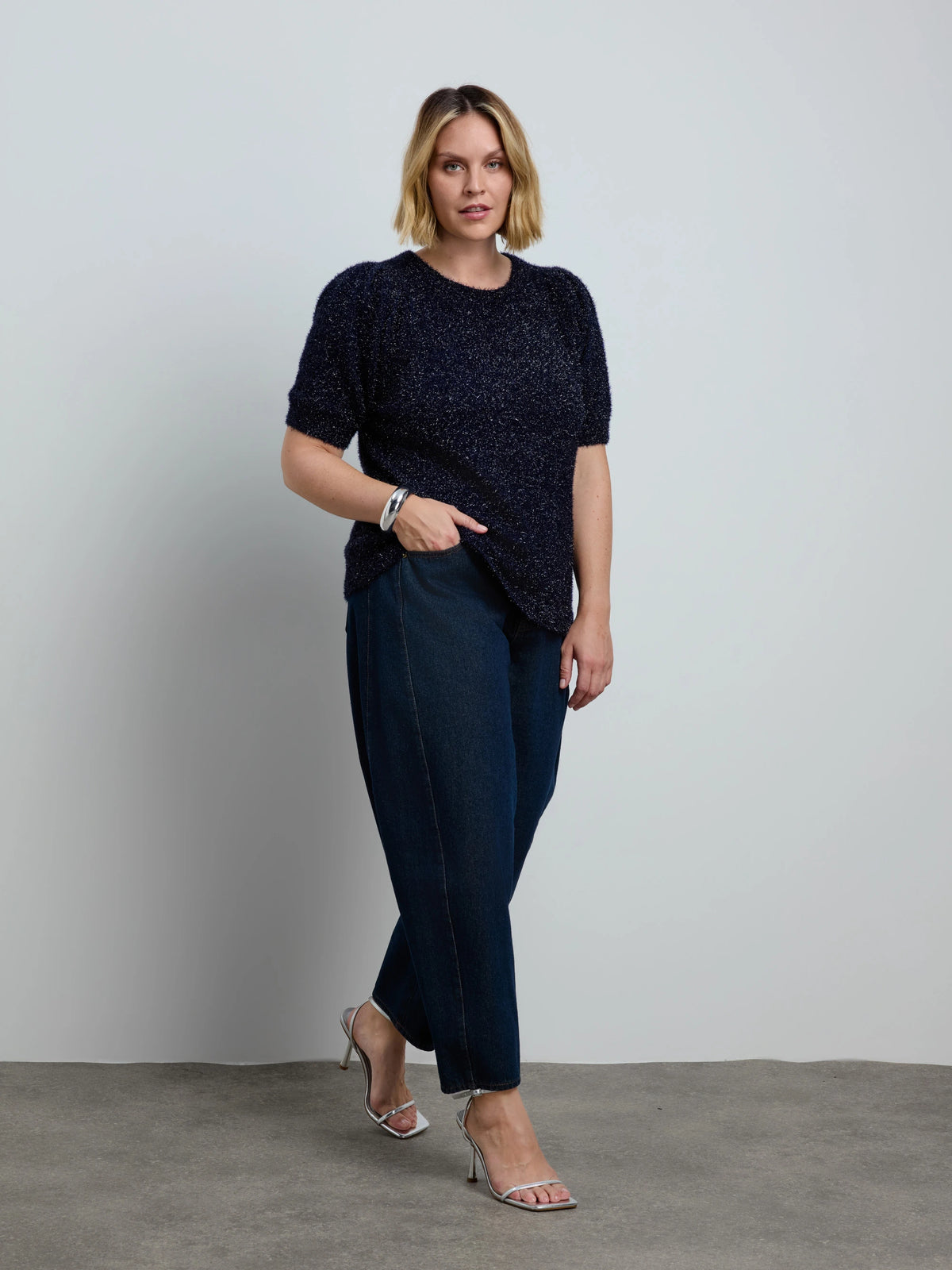 Blue Sparkle Knitted Short Sleeve Jumper