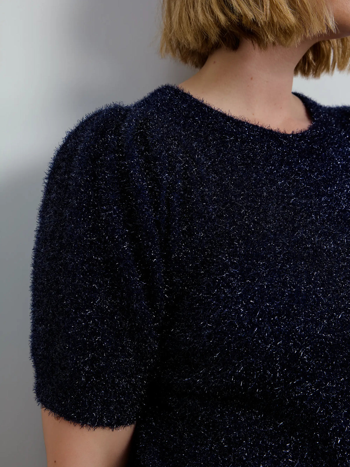 Blue Sparkle Knitted Short Sleeve Jumper