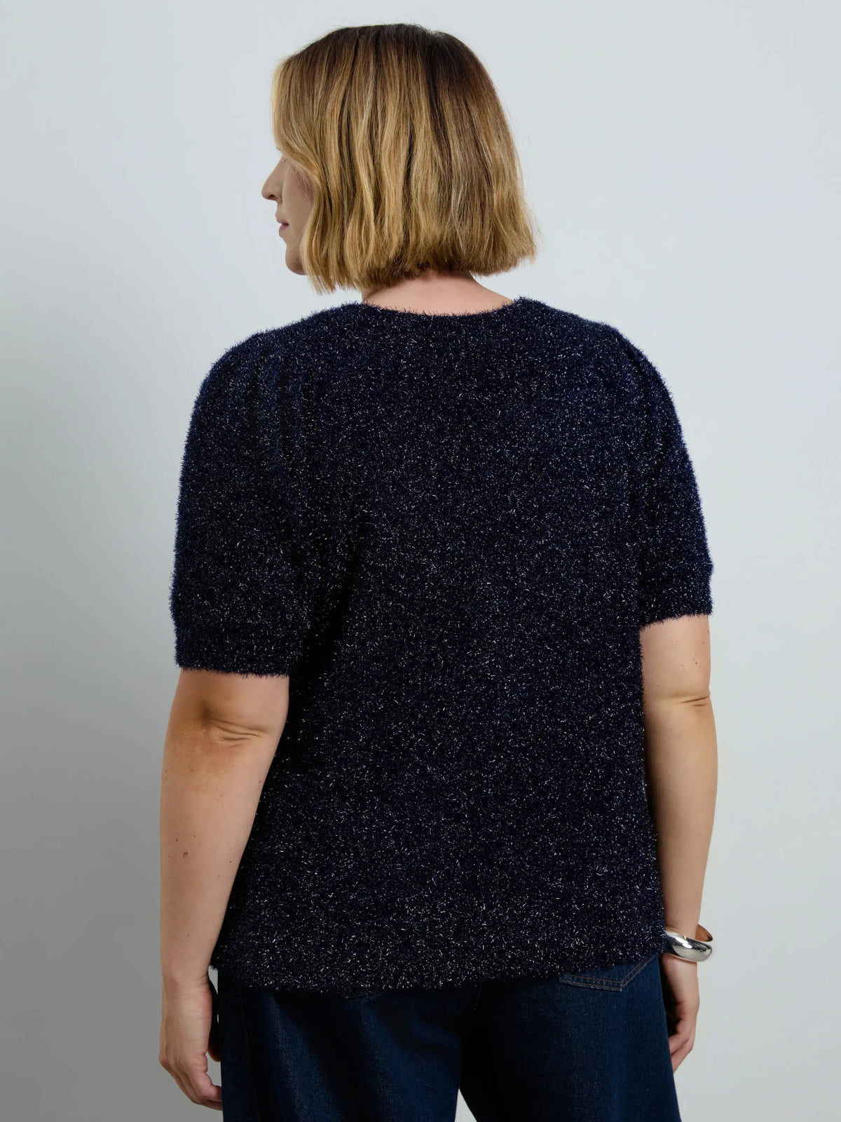 Blue Sparkle Knitted Short Sleeve Jumper