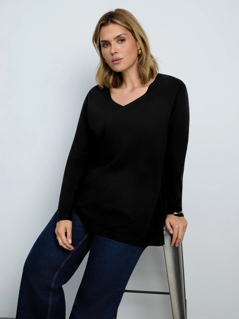 Plus size black V-neck longline top