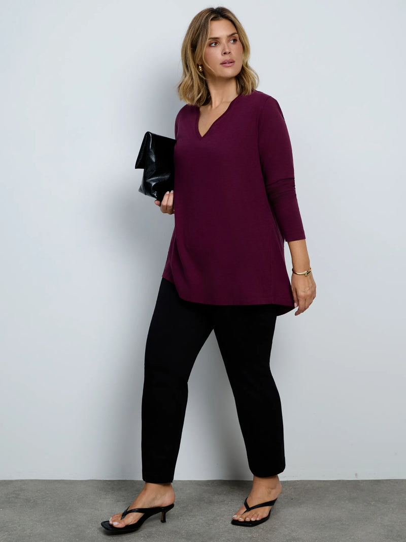 Plus size plum V-neck longline top