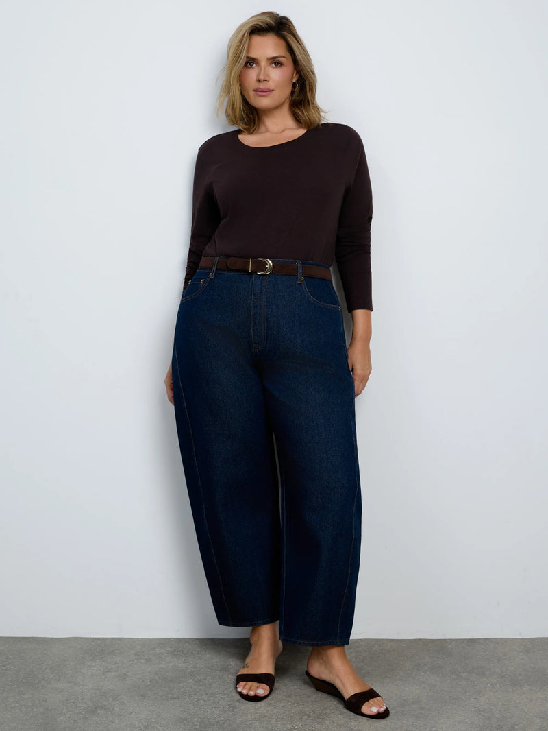 Chocolate Cotton Slub Scoop Neck Long Sleeve Top