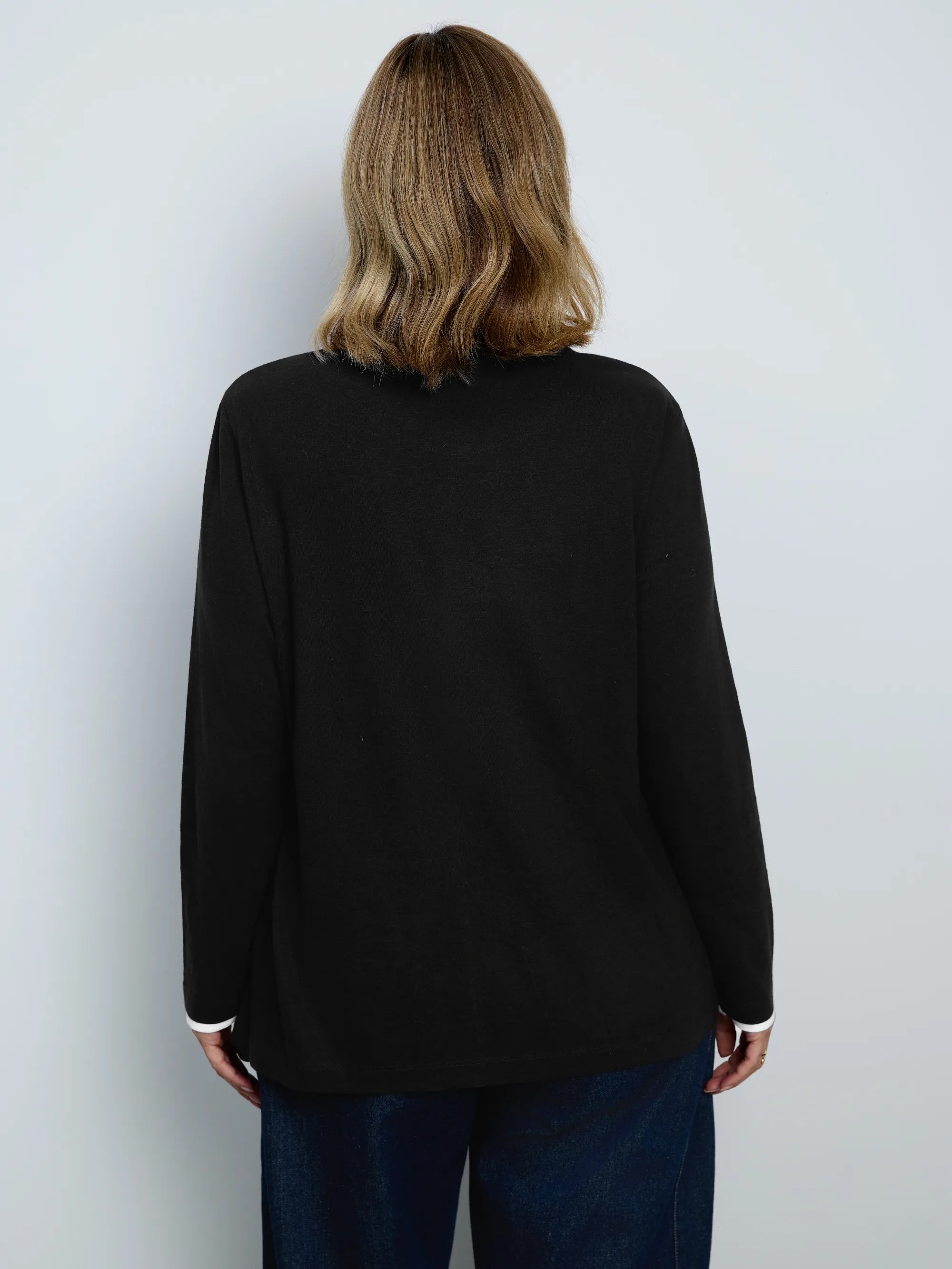 Black Cotton Slub Round Neck Top