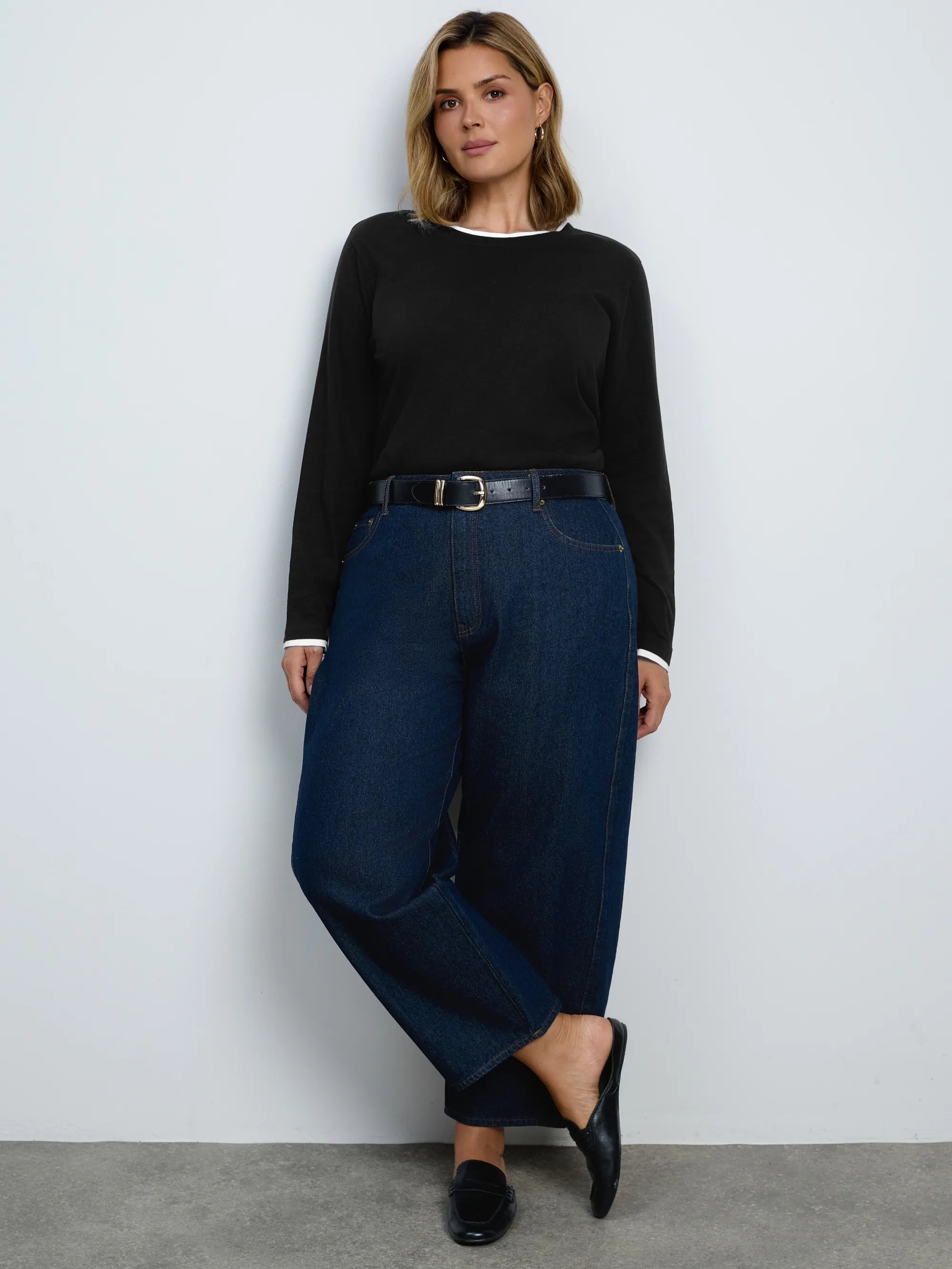 Black Cotton Slub Round Neck Top