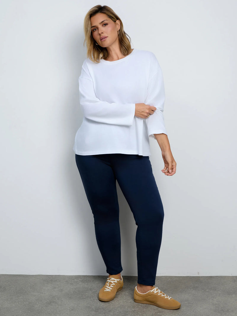 Plus size white cotton round neck top