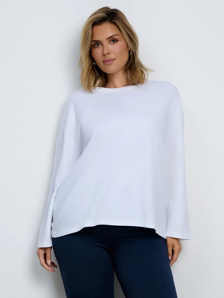 White Cotton Slub Round Neck Top
