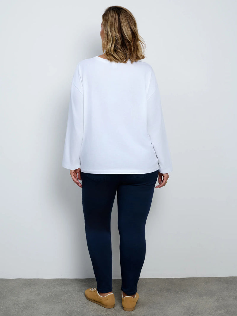 Plus size white cotton round neck top
