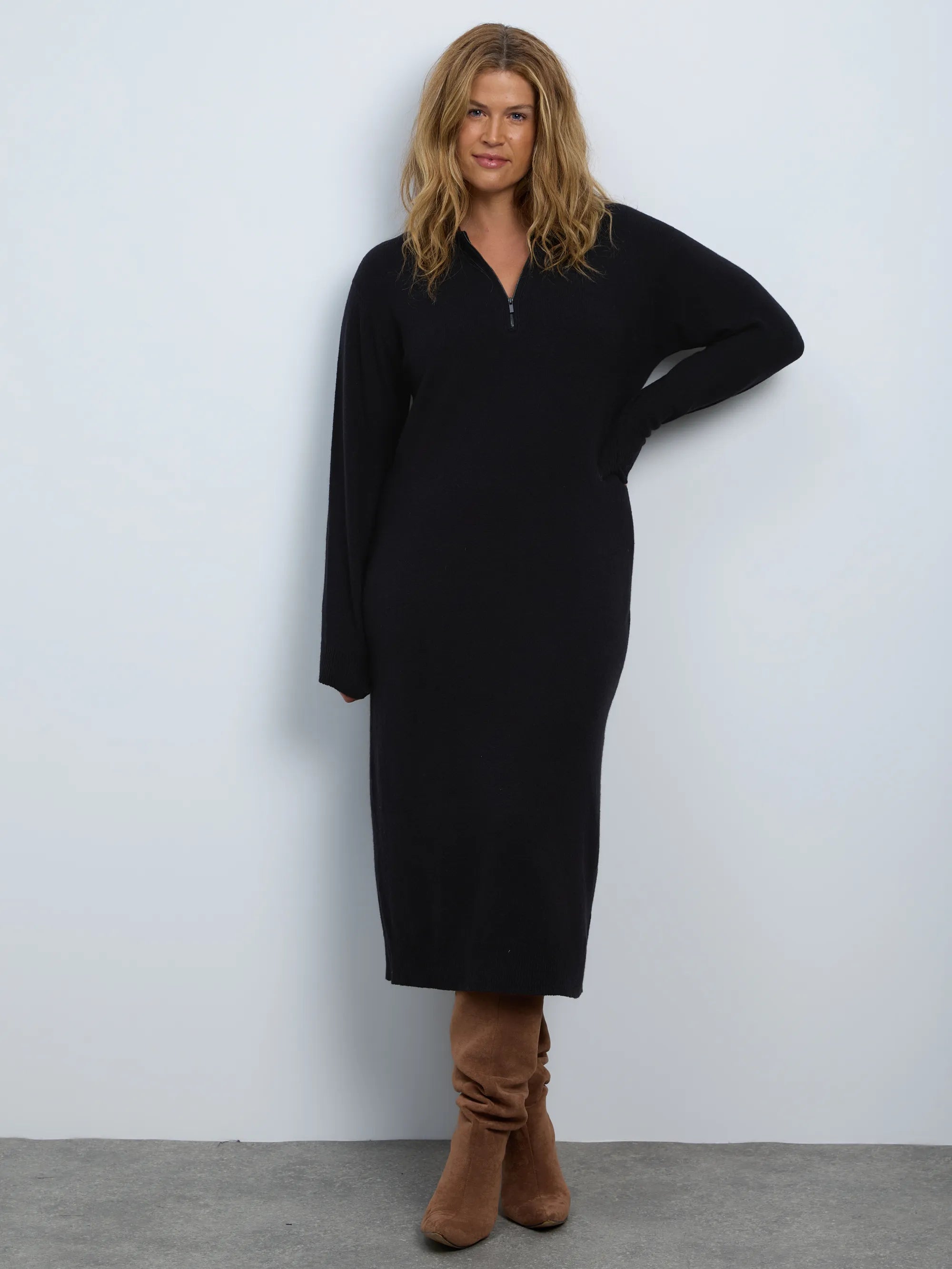 Plus size black half zip jumper dress