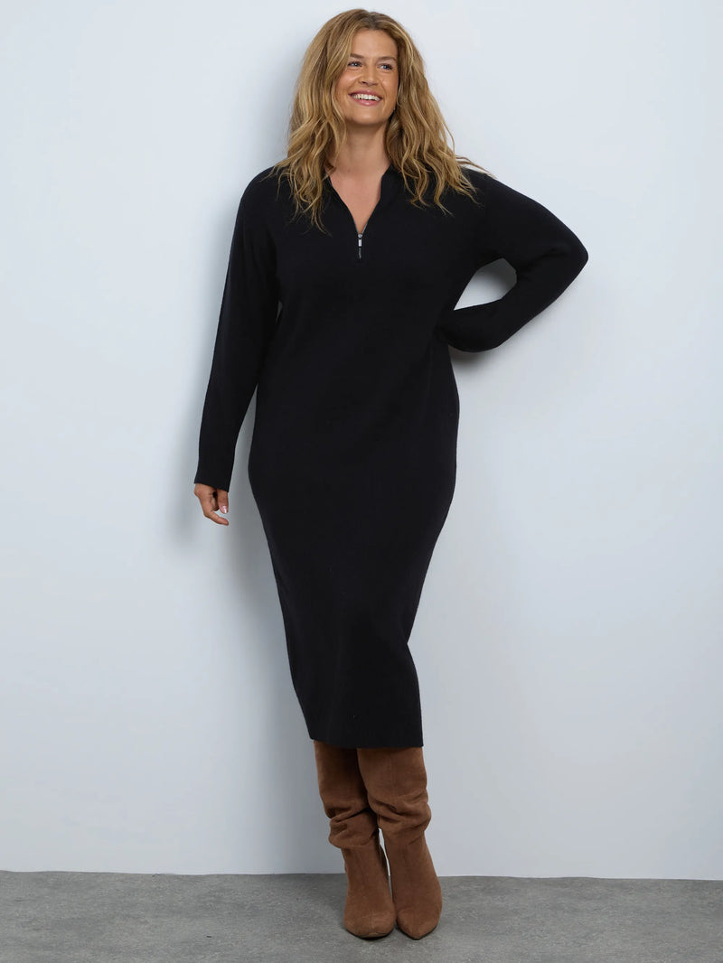 Plus size black half zip jumper dress