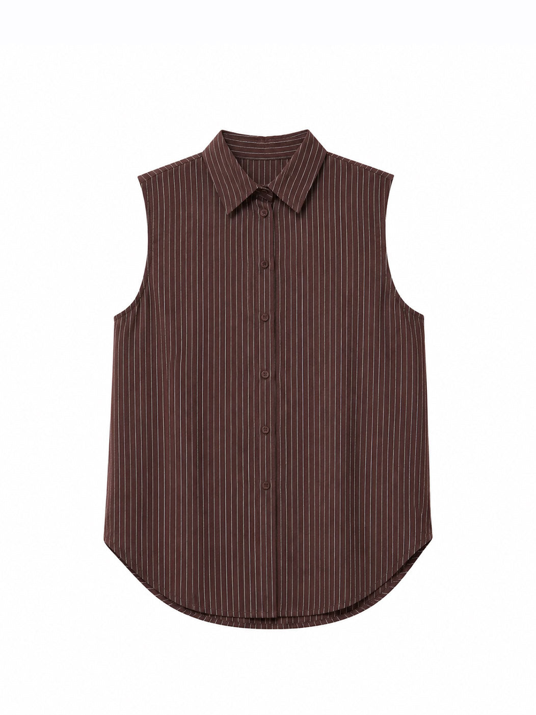 Brown Striped Sleeveless Button Up Shirt