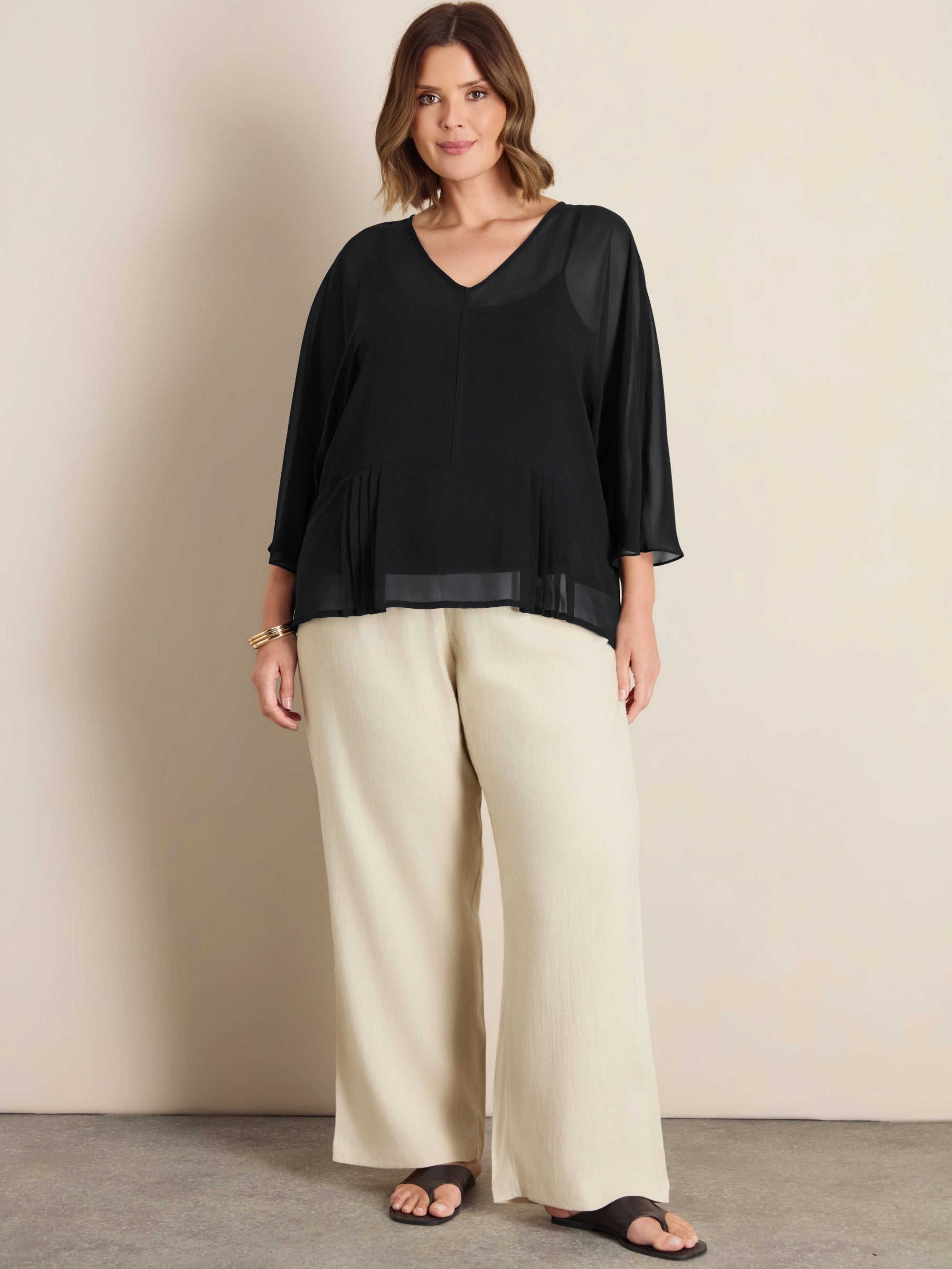 Plus size black chiffon peplum top