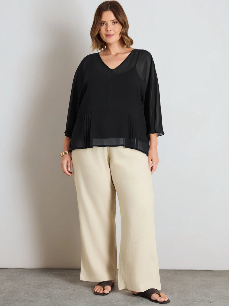 Black Peplum V- Neck Overlay