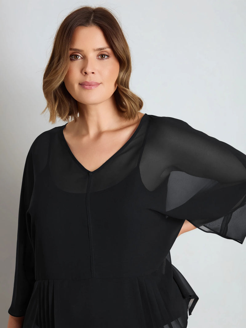 Black Peplum V- Neck Overlay