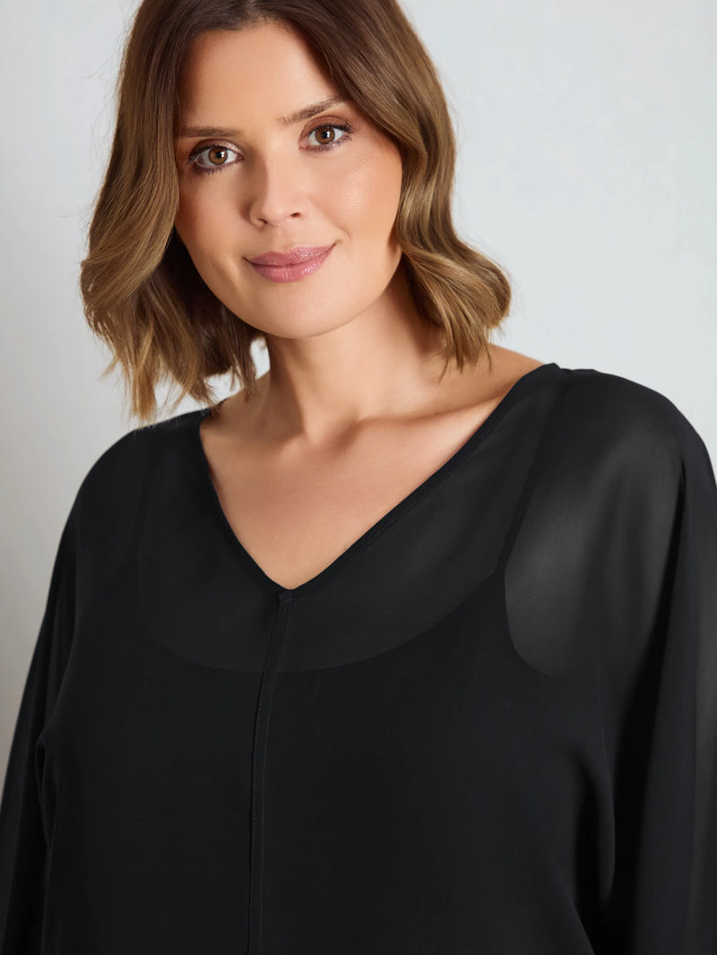 Black Peplum V- Neck Overlay