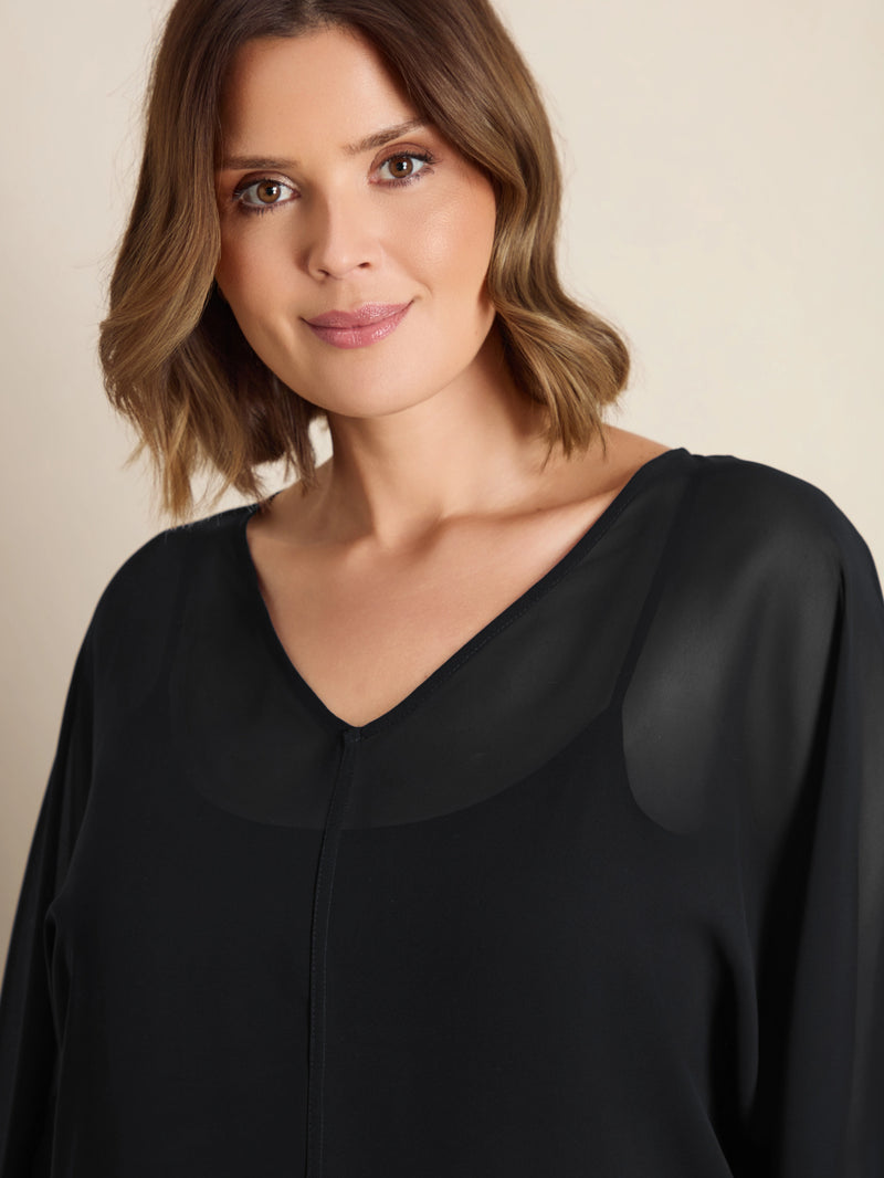 Plus size black chiffon peplum top