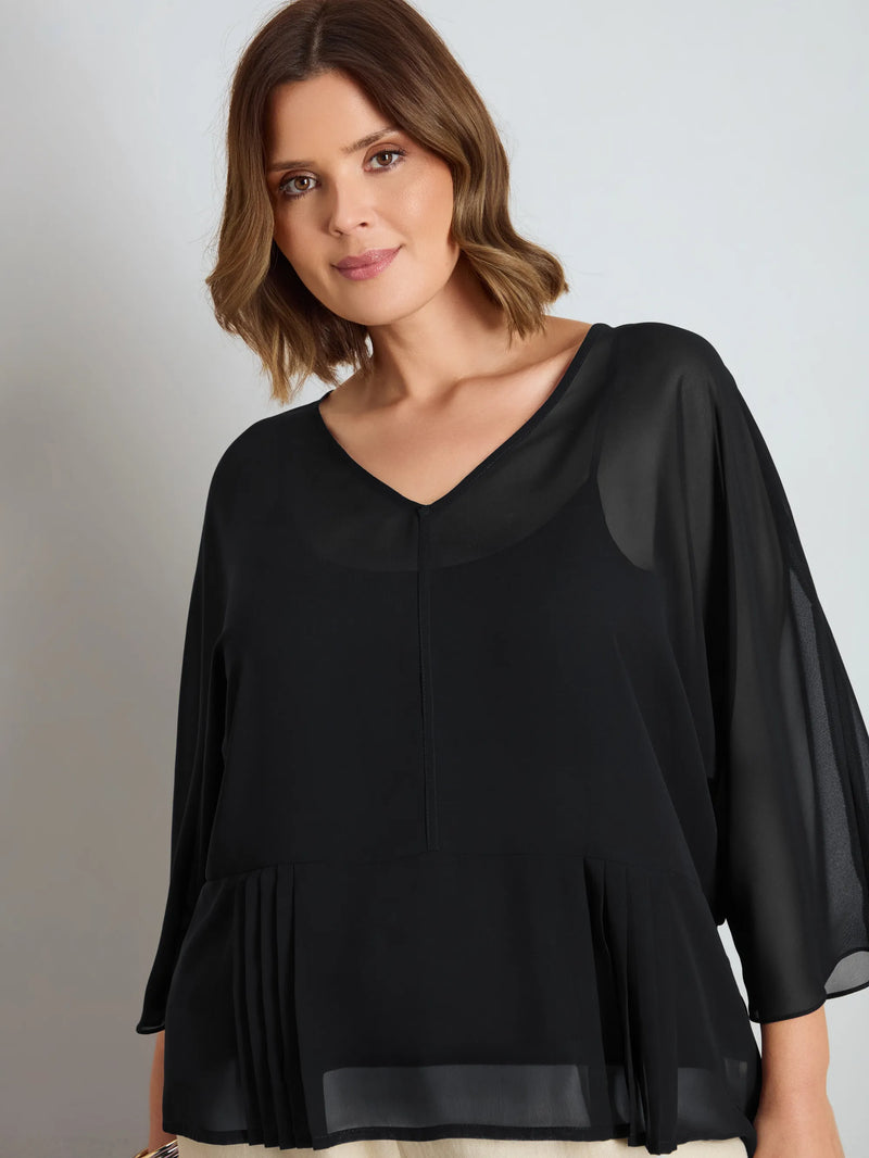 Black Peplum V- Neck Overlay