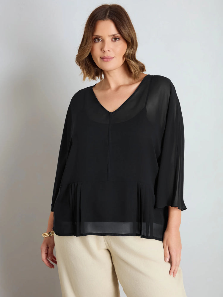 Black Peplum V- Neck Overlay