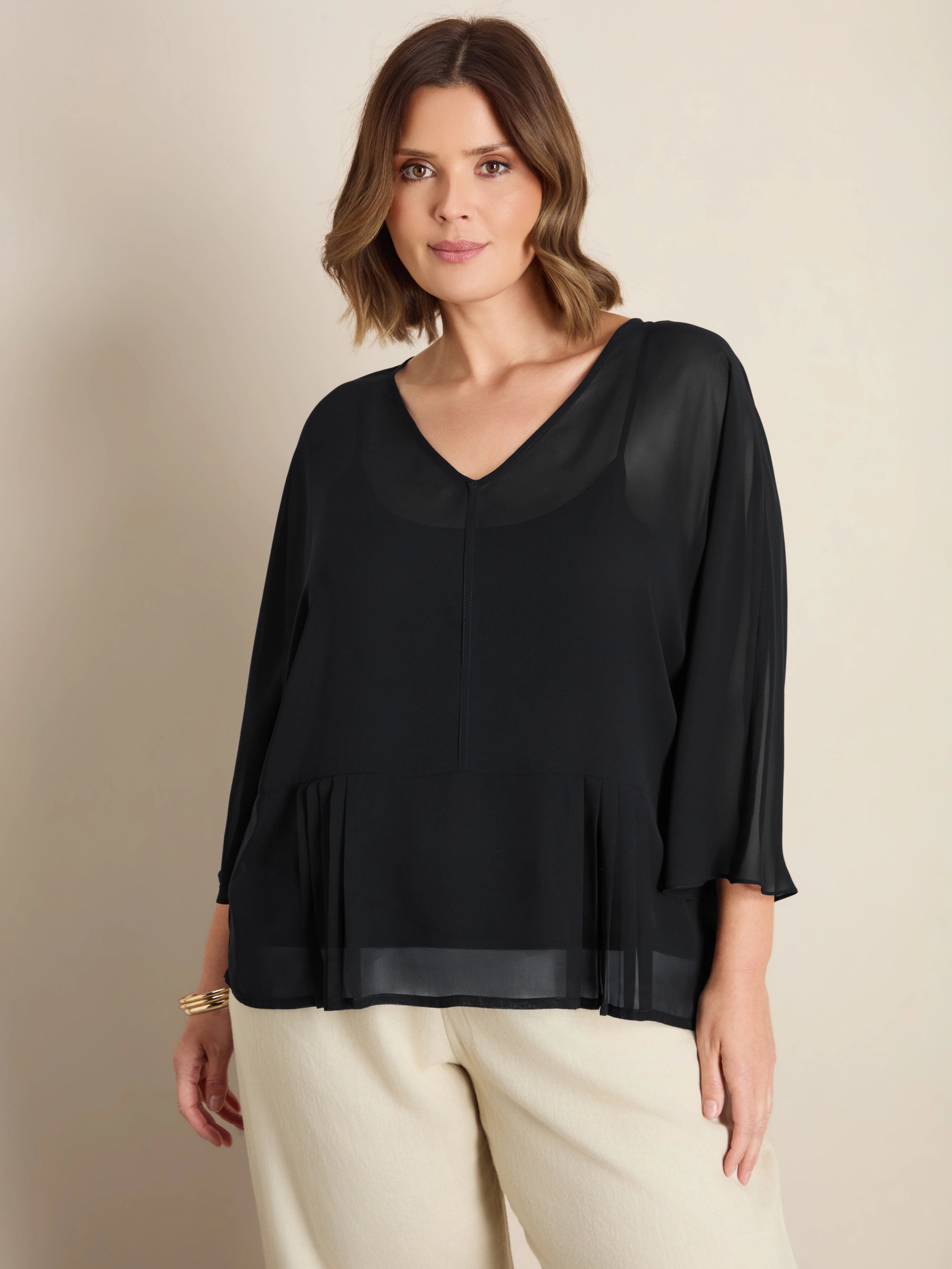 Plus size black chiffon peplum top