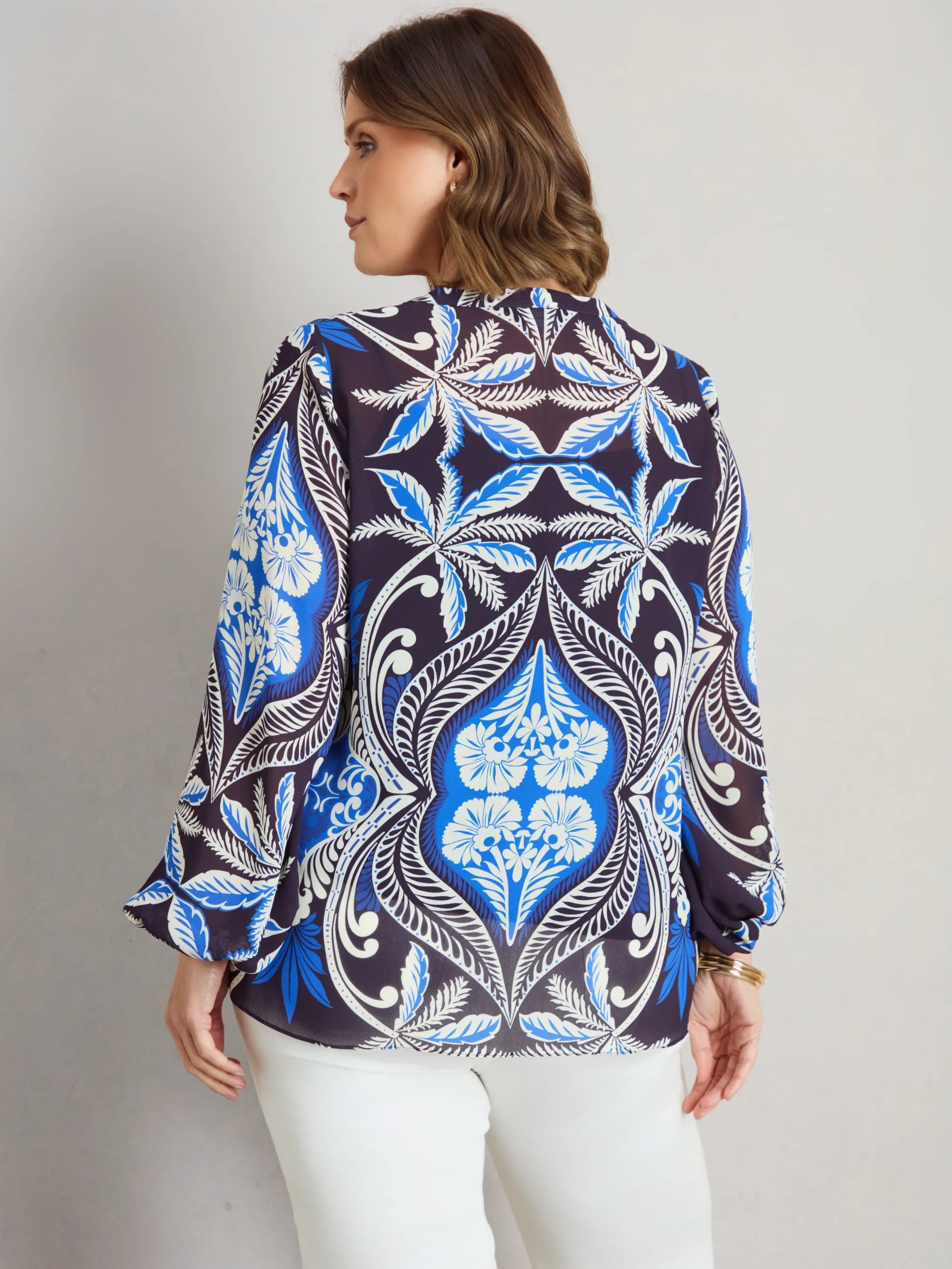 Plus size blue placement print blouse