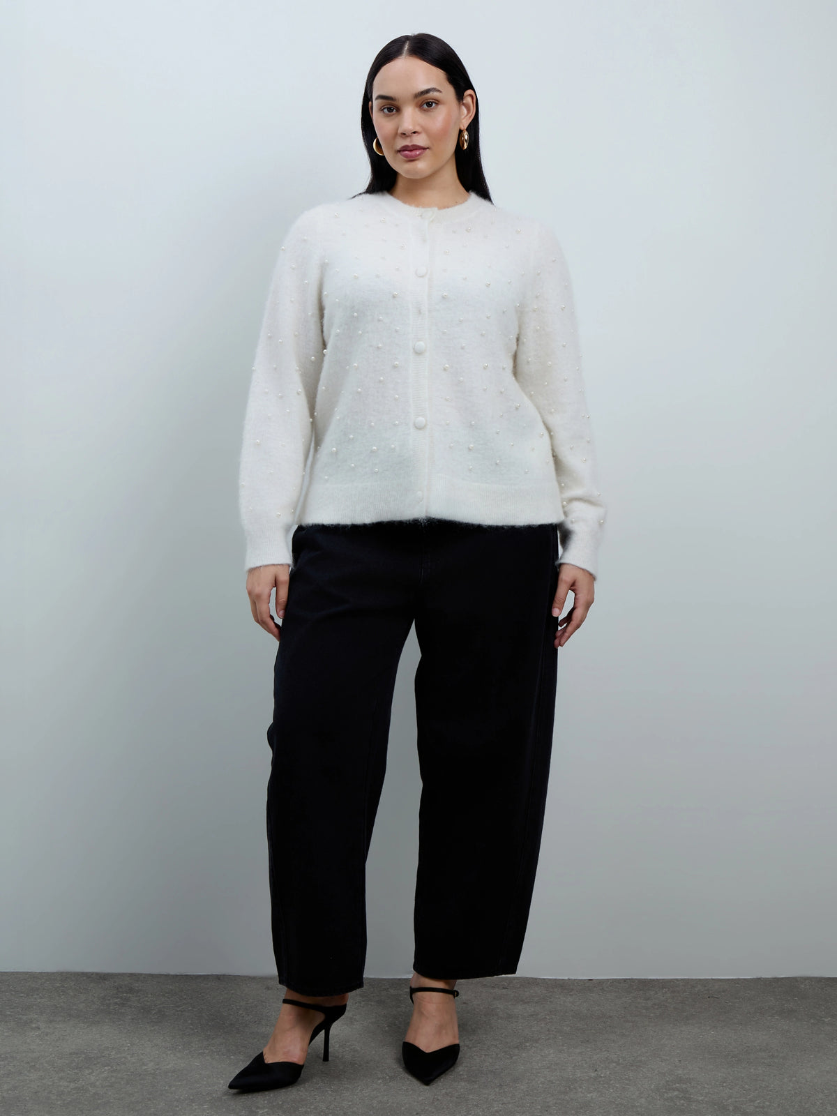 White Pearl Button Through Cardigan With Mohair
