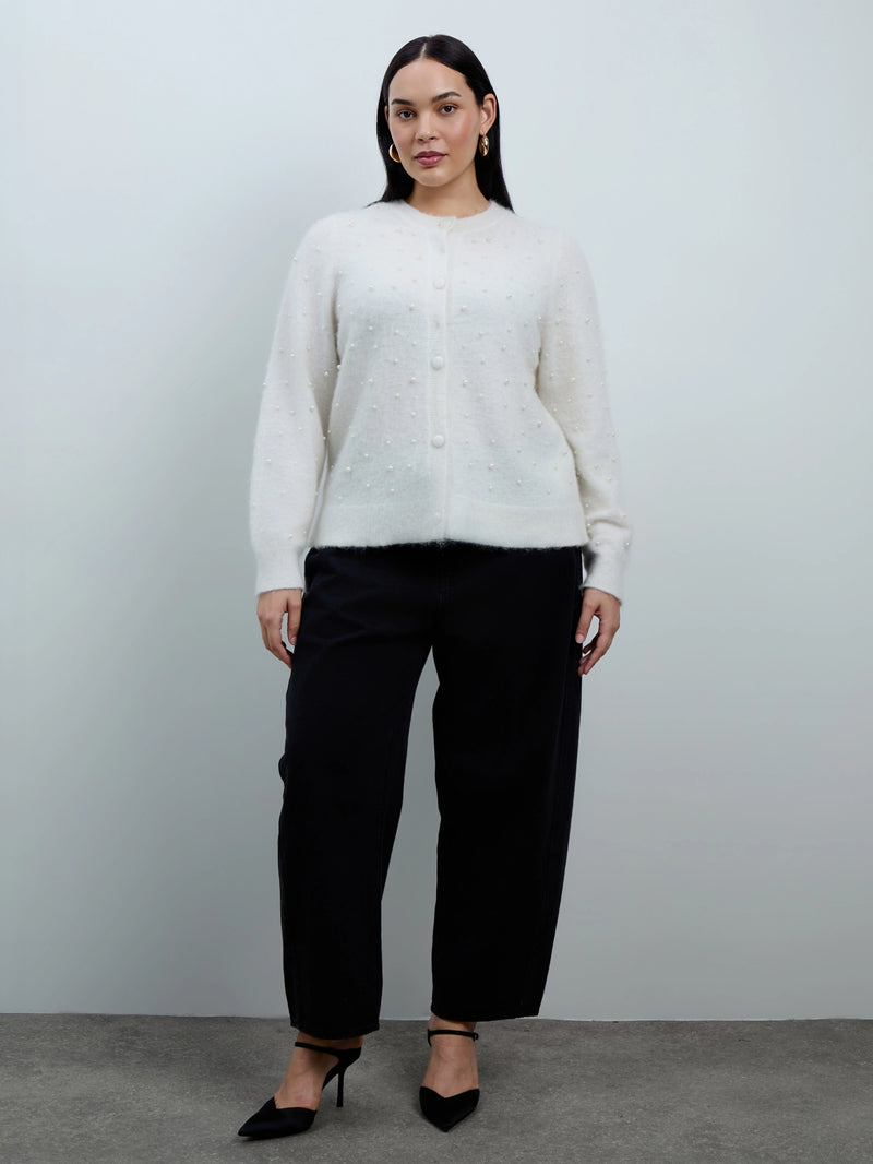 White Pearl Button Through Cardigan With Mohair