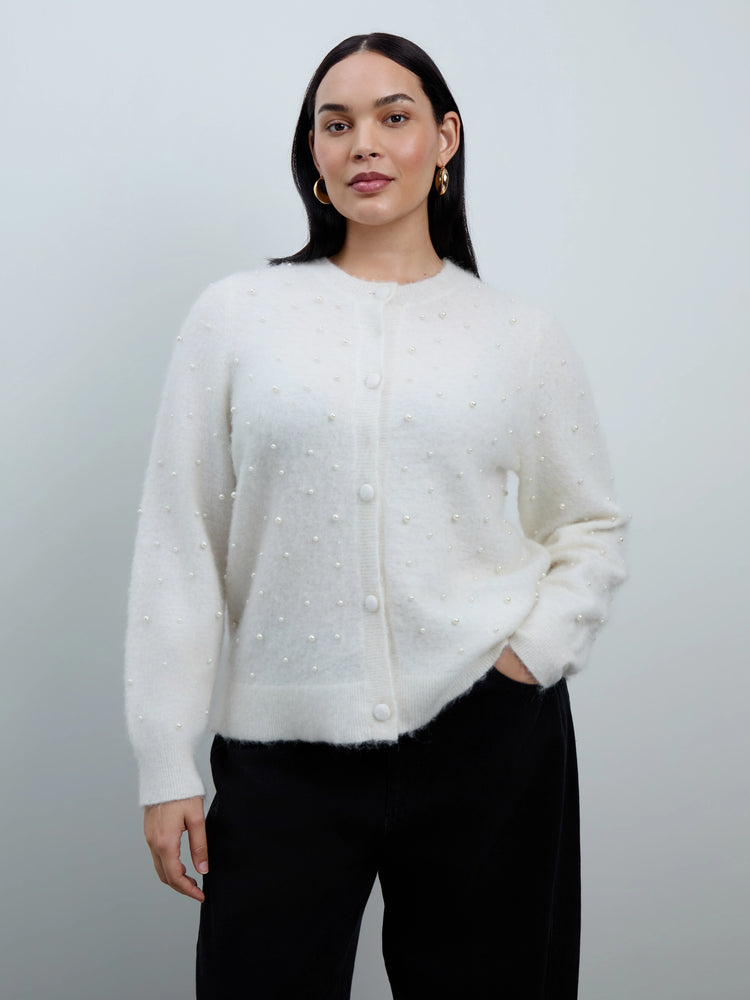 White Pearl Button Through Cardigan With Mohair