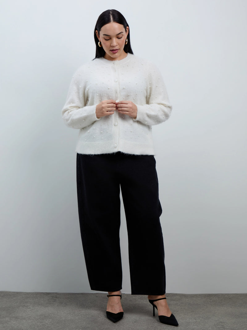 White Pearl Button Through Cardigan With Mohair