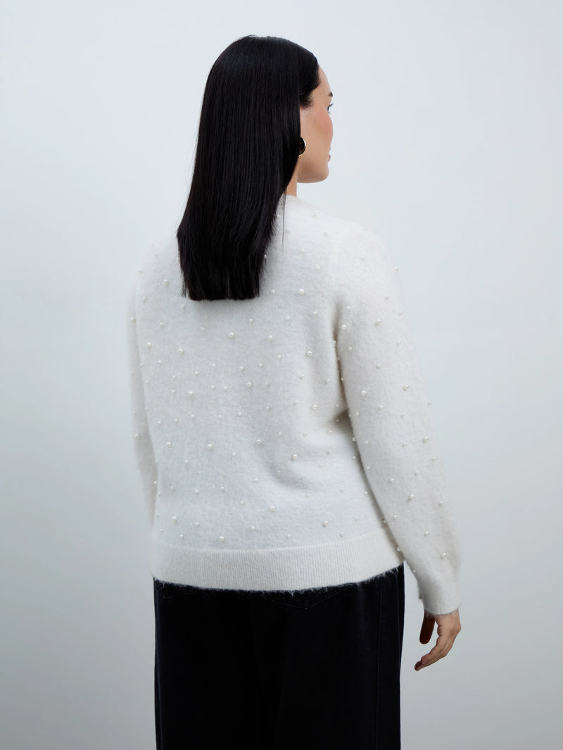 White Pearl Button Through Cardigan With Mohair