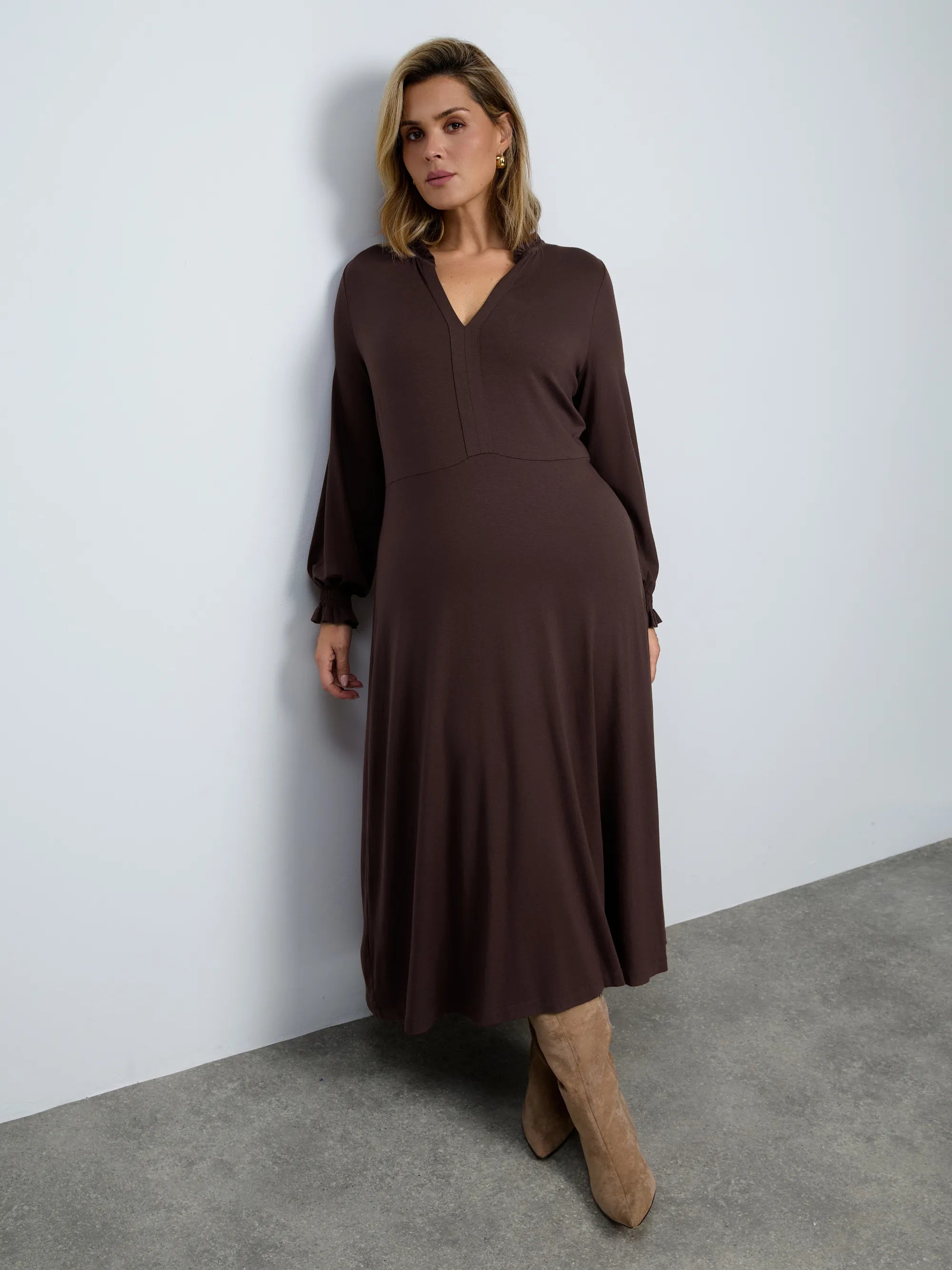 Plus size chocolate jersey midaxi dress