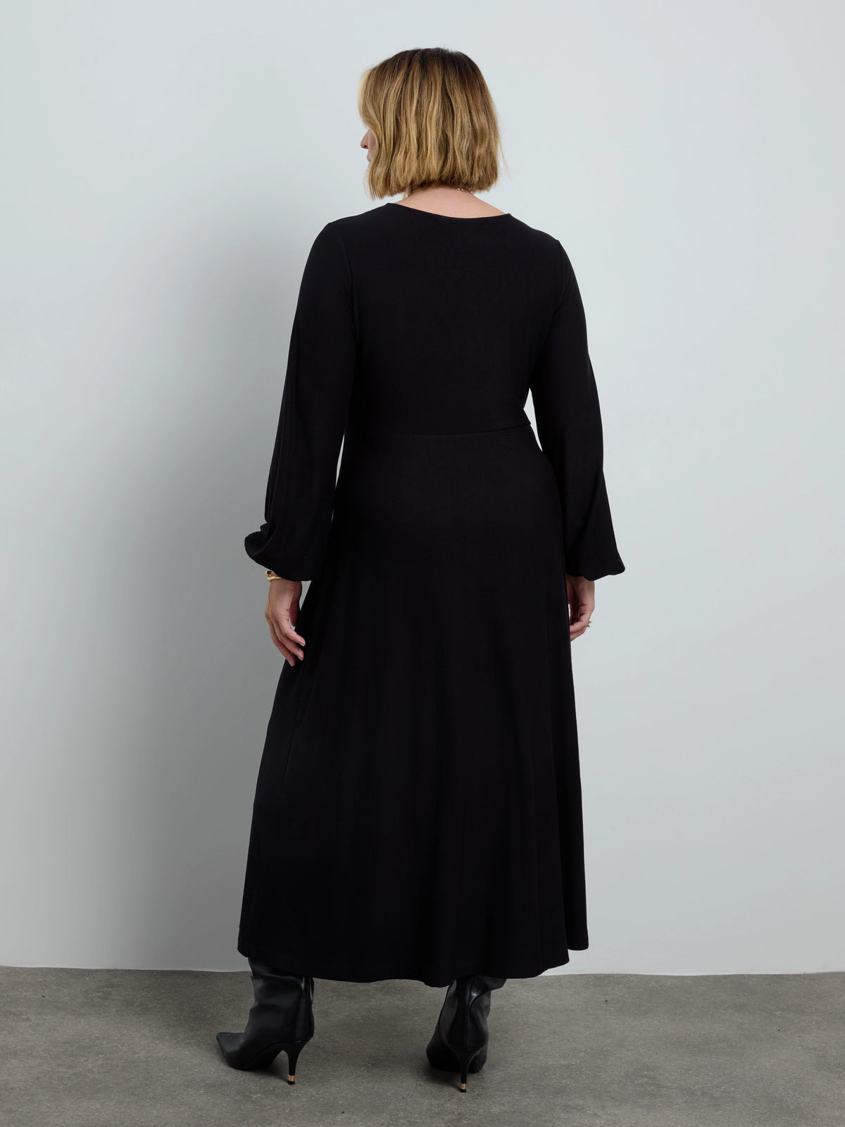 Black Jersey V Neck Ruched Dress