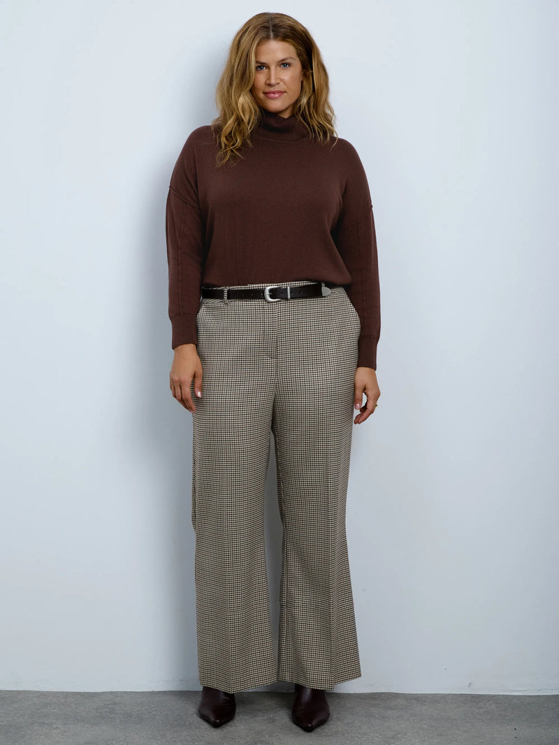 Brown Houndstooth Wide Leg Trouser