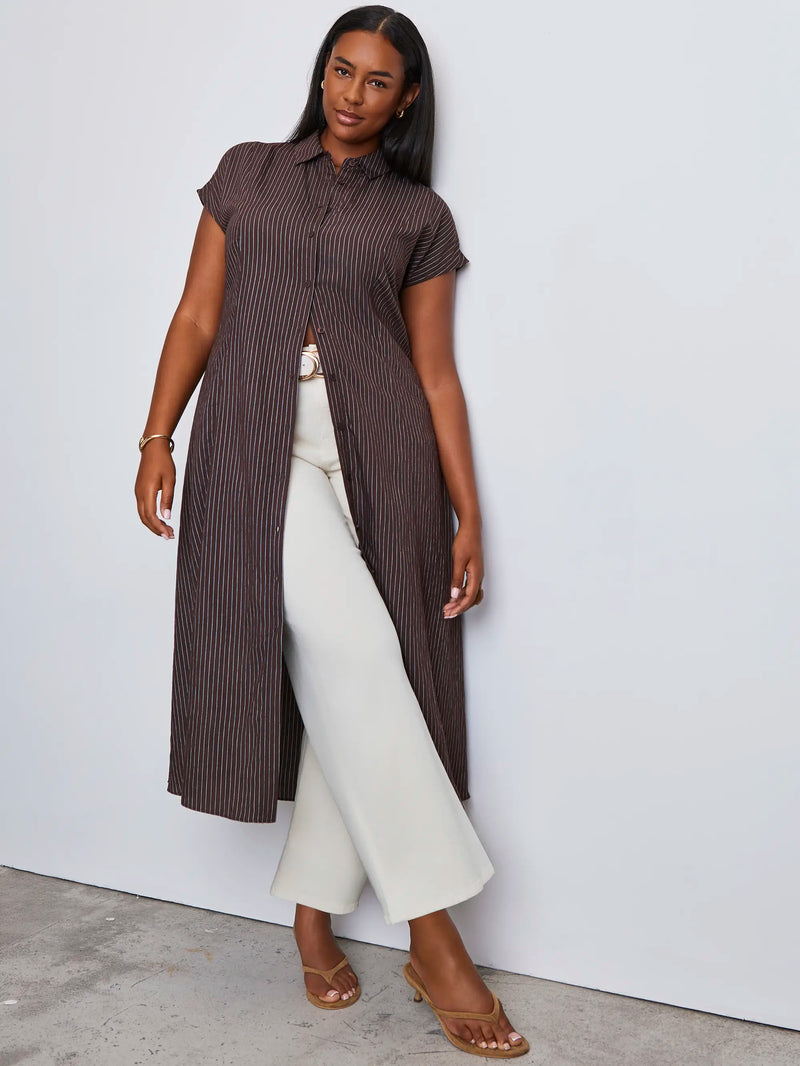 Brown Stripe Midaxi Shirt Dress