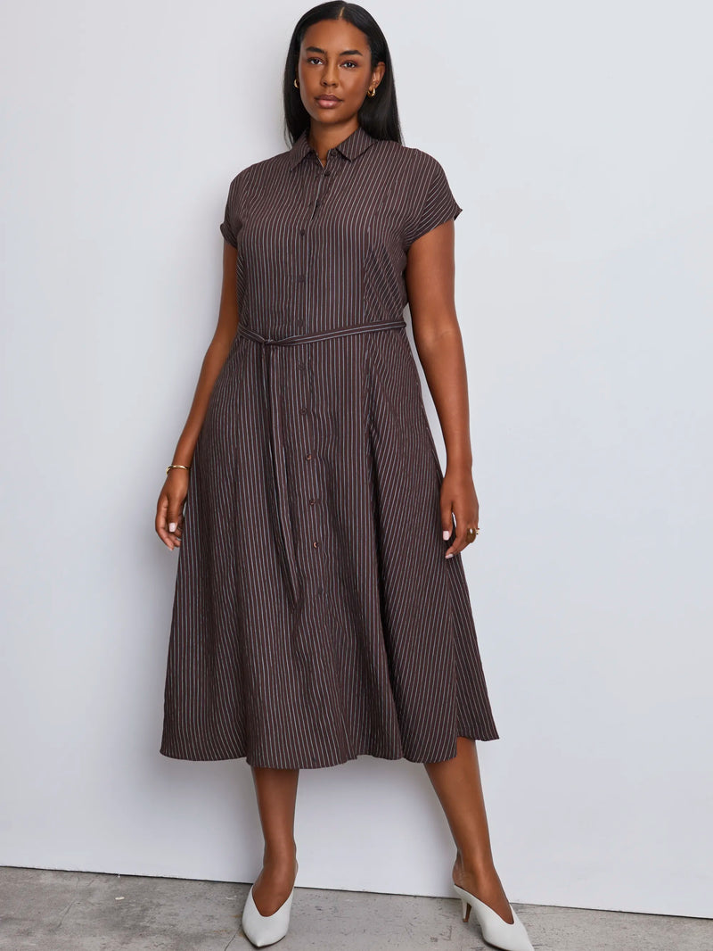 Brown Stripe Midaxi Shirt Dress