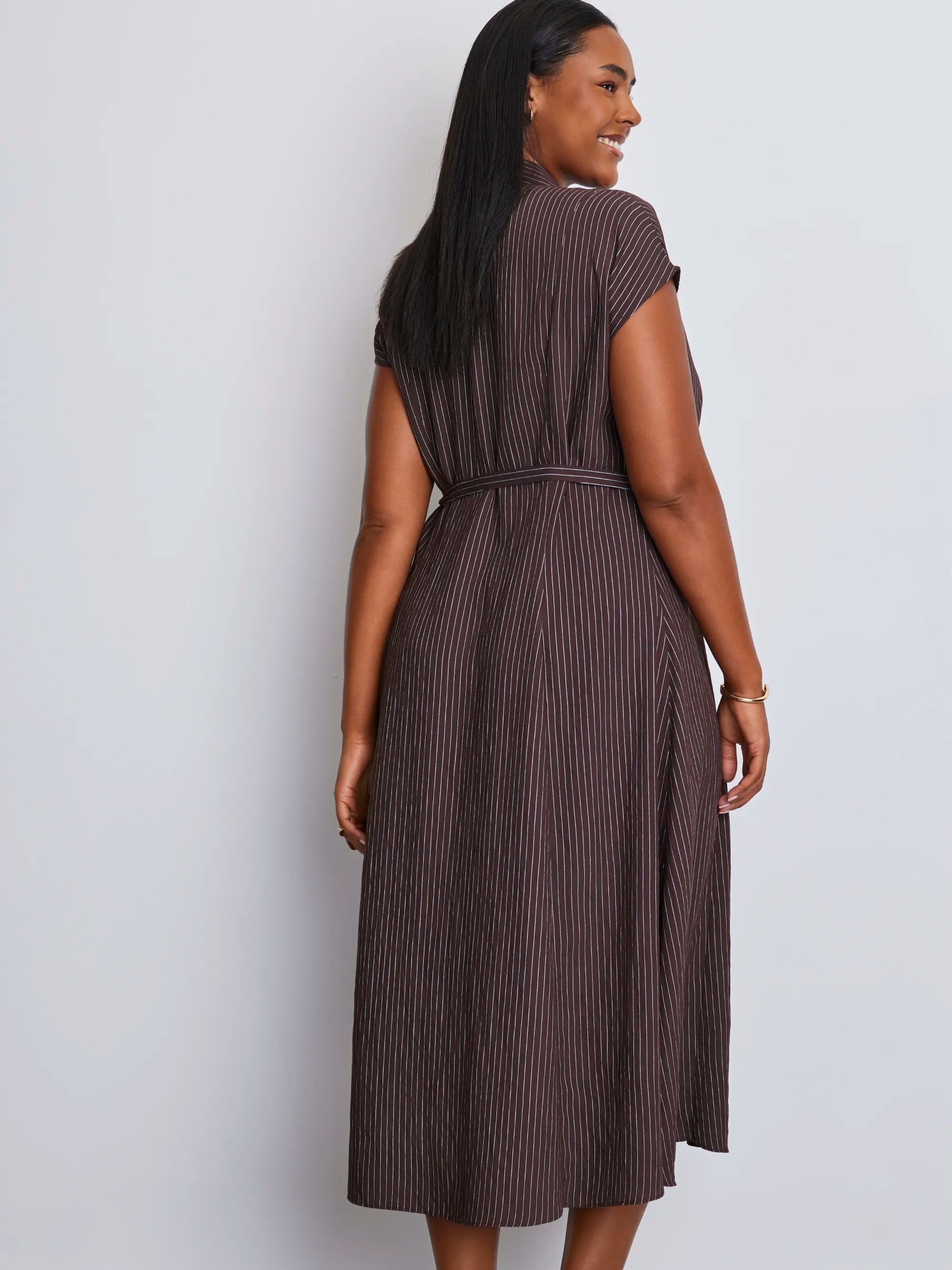 Petite Brown Stripe Midaxi Shirt Dress