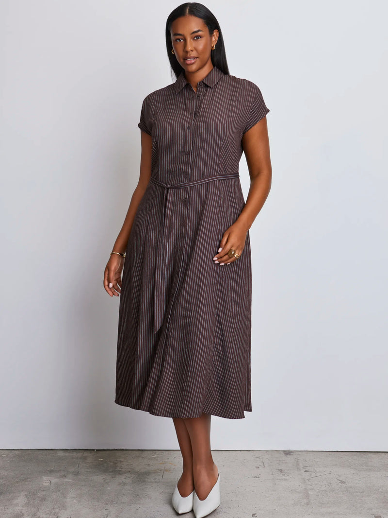 Brown Stripe Midaxi Shirt Dress