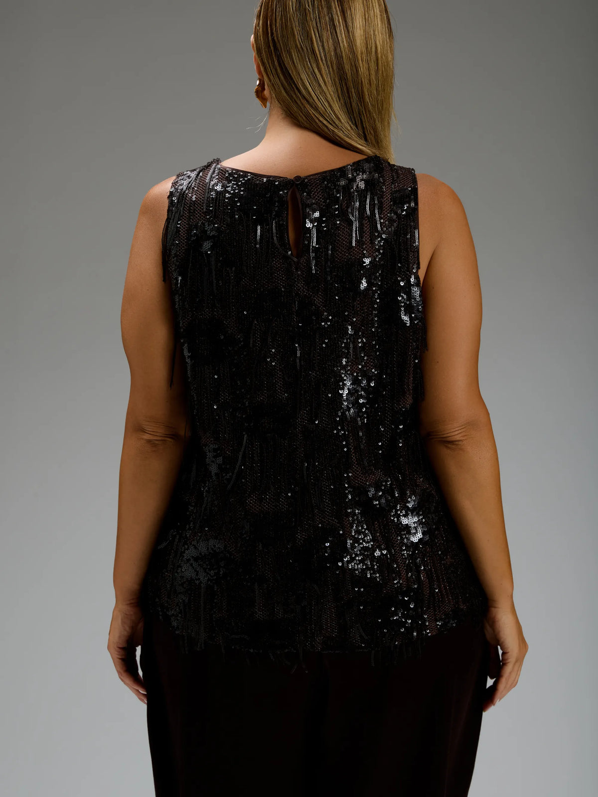 Brown Sequins Fringe Sleeveless Top