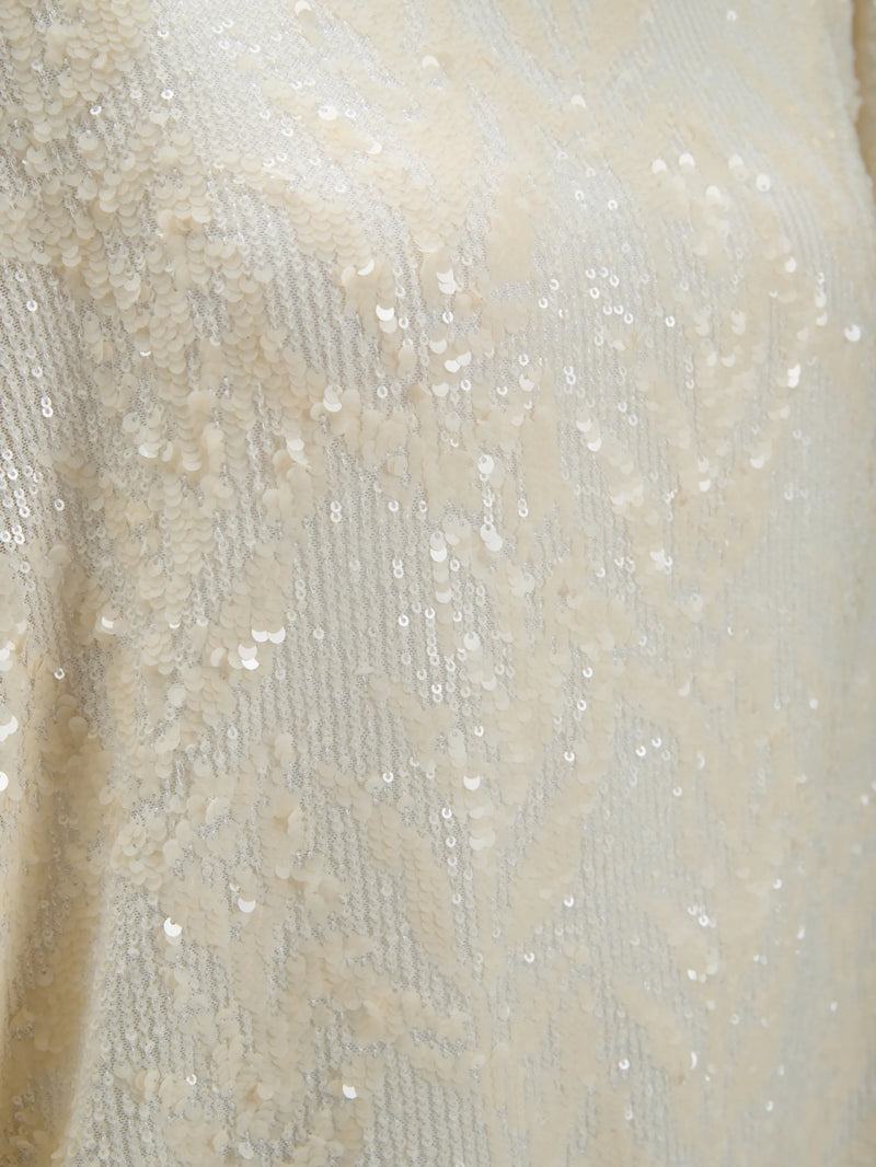 Cream Sequin Boat-Neck Cape Top
