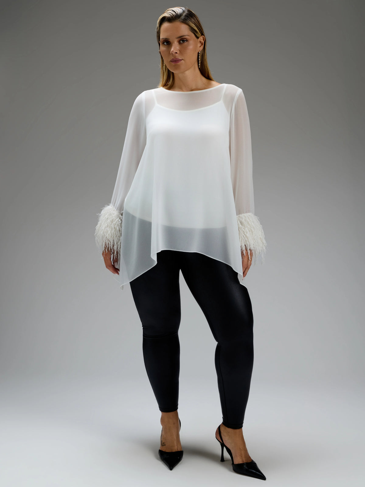 Ecru Hanky-Hem Lurex Fringe Cuffs Overlay