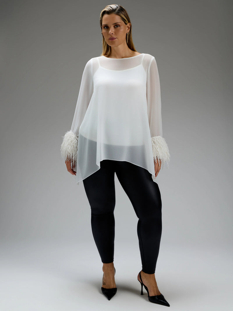 Ecru Hanky-Hem Lurex Fringe Cuffs Overlay