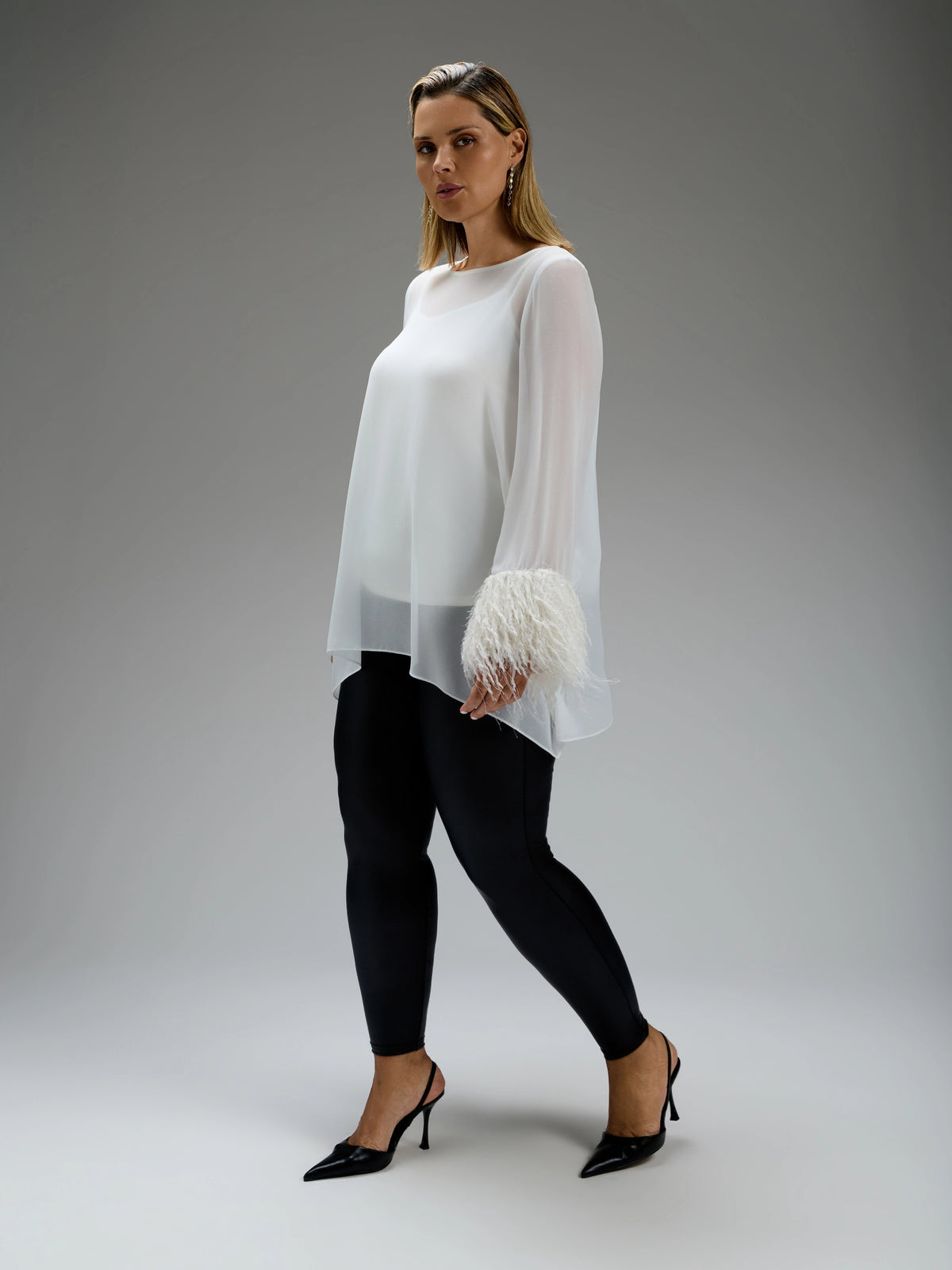 Ecru Hanky-Hem Lurex Fringe Cuffs Overlay