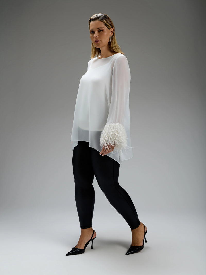 Ecru Hanky-Hem Lurex Fringe Cuffs Overlay