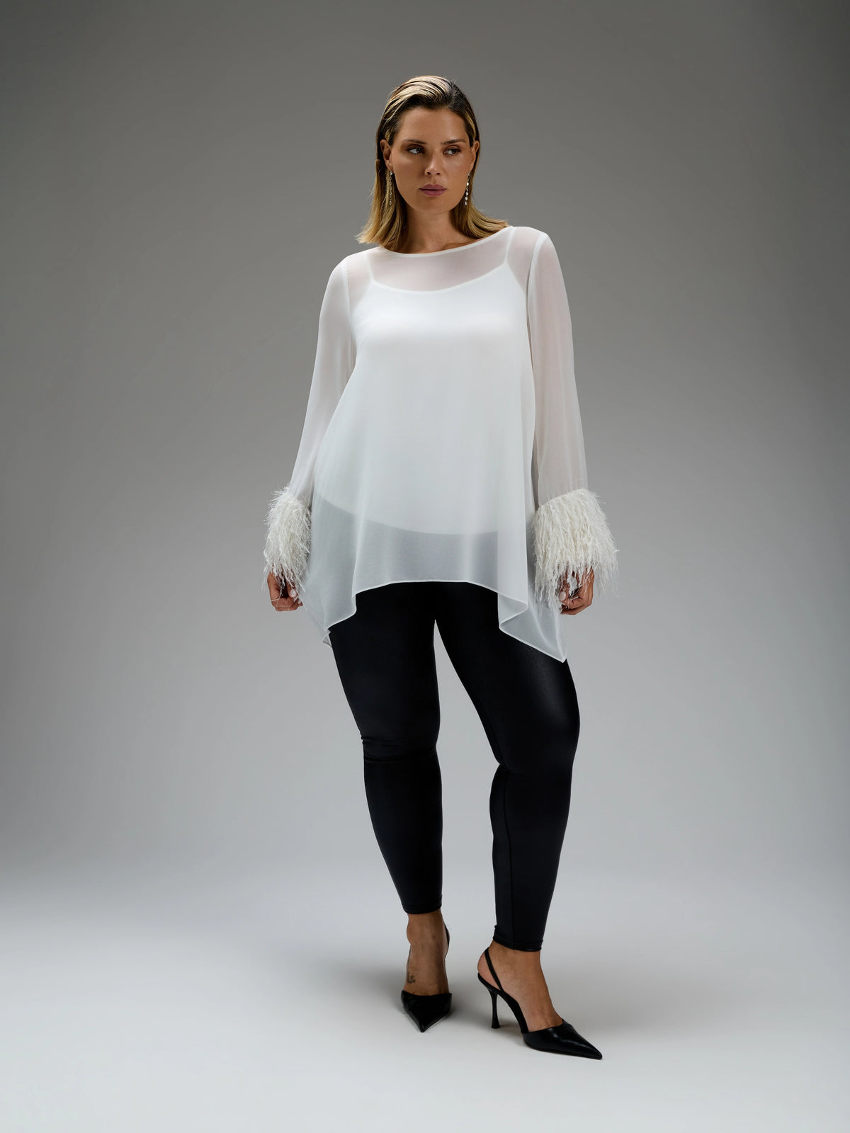 Ecru Hanky-Hem Lurex Fringe Cuffs Overlay