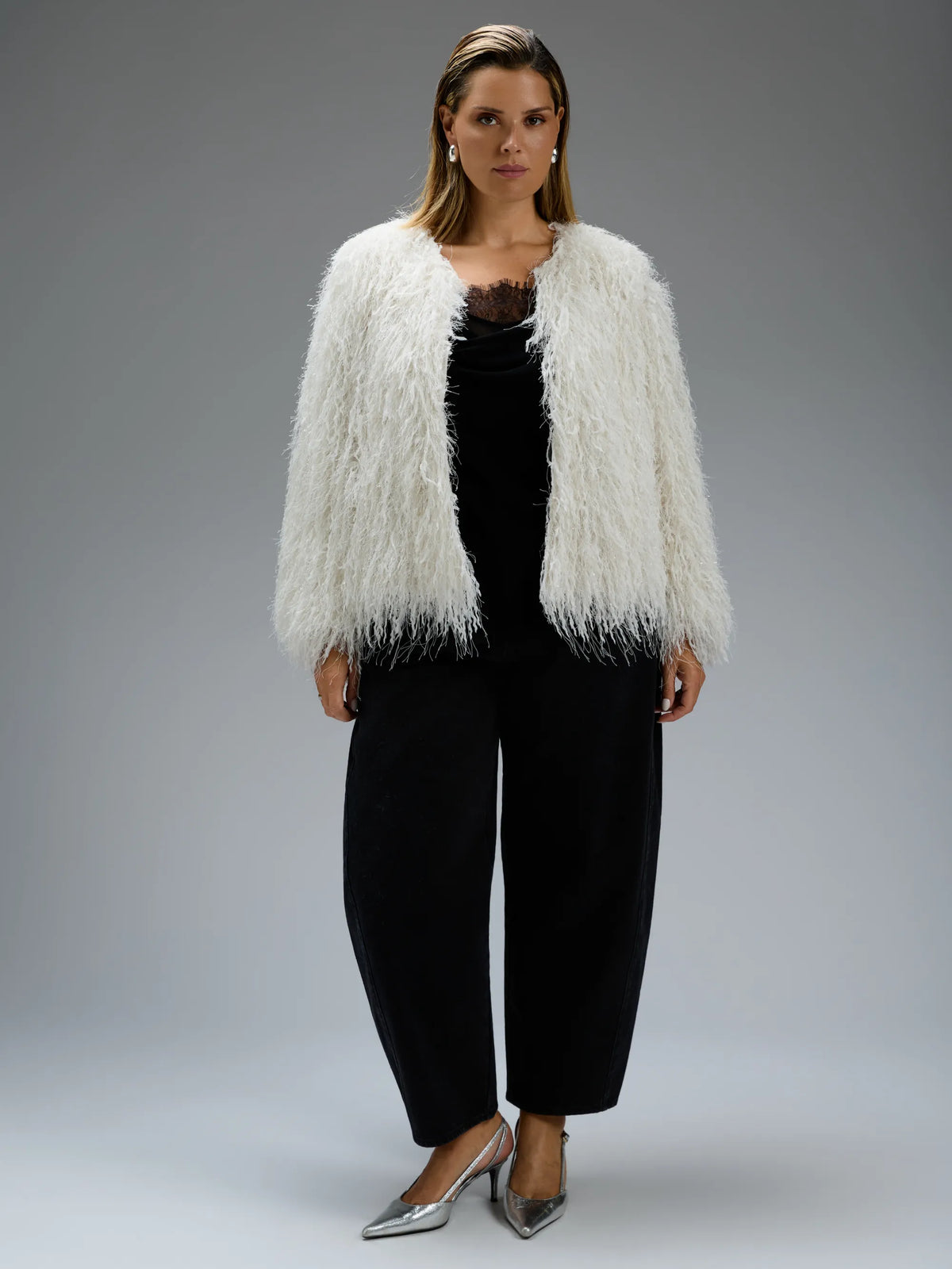 Ecru Lurex Fringe Jacket