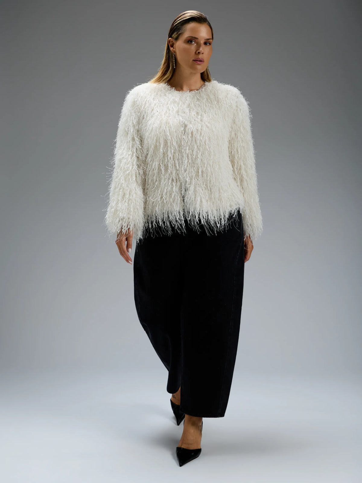 Ecru Lurex Fringe Jacket